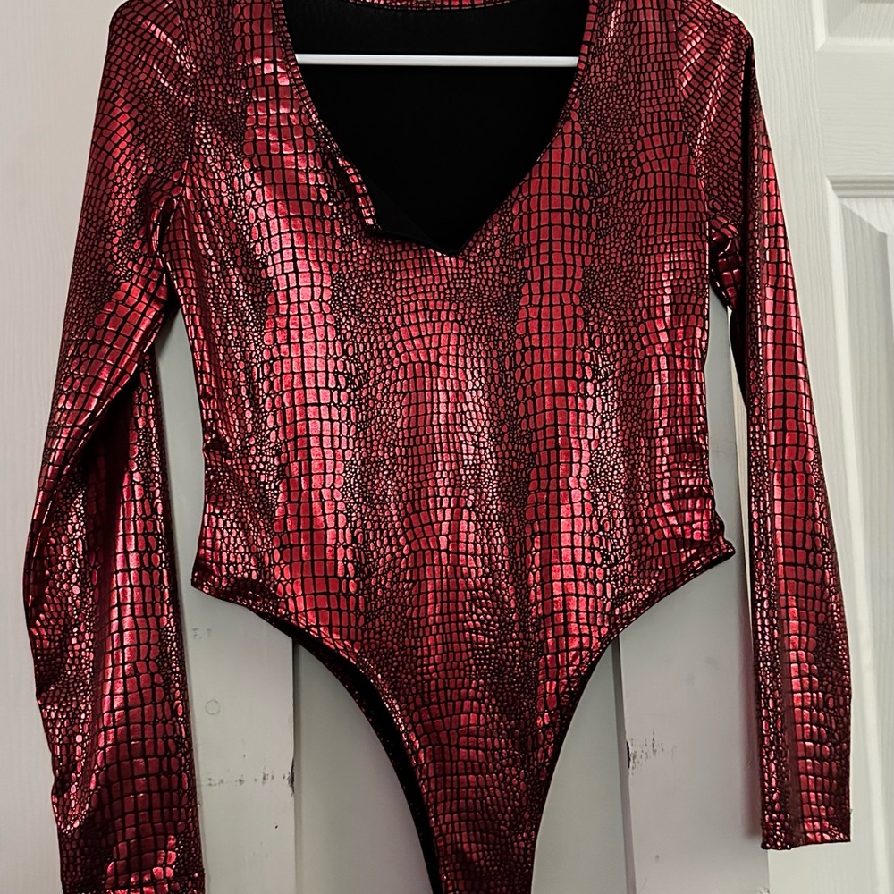 Red Metallic Snakeskin Bodysuit